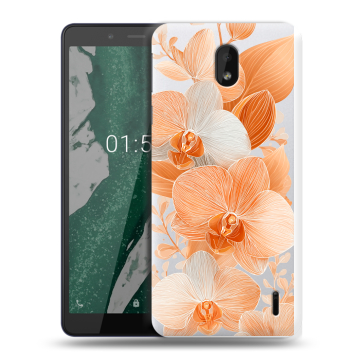 Силиконовый чехол на Nokia 1 Plus с принтом Бежевые цветы Силиконовый чехол на Nokia 1 Plus с принтом Бежевые цветы