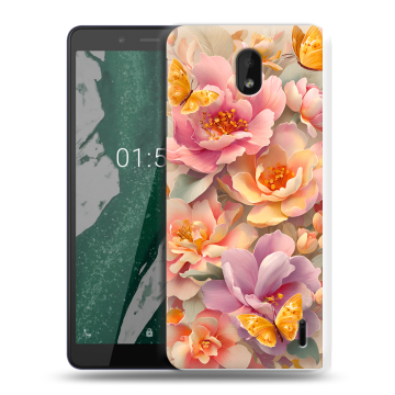 Силиконовый чехол на Nokia 1 Plus с принтом Цветы и бабочки Силиконовый чехол на Nokia 1 Plus с принтом Цветы и бабочки