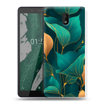 Силиконовый чехол на Nokia 1 Plus с принтом Листья и золото Силиконовый чехол на Nokia 1 Plus с принтом Листья и золото
