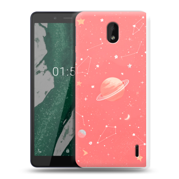 Силиконовый чехол на Nokia 1 Plus с принтом Розовый космос Силиконовый чехол на Nokia 1 Plus с принтом Розовый космос