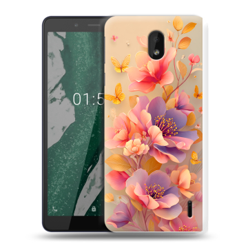 Силиконовый чехол на Nokia 1 Plus с принтом Цветы и бабочки