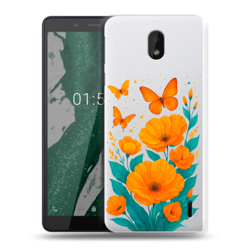 Силиконовый чехол на Nokia 1 Plus с принтом цветы бабочки
