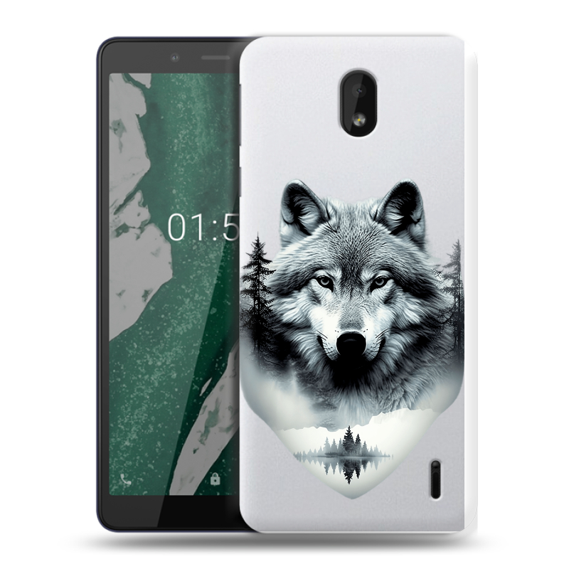 Силиконовый чехол на Nokia 1 Plus с принтом Волк в лесу Силиконовый чехол на Nokia 1 Plus с принтом Волк в лесу