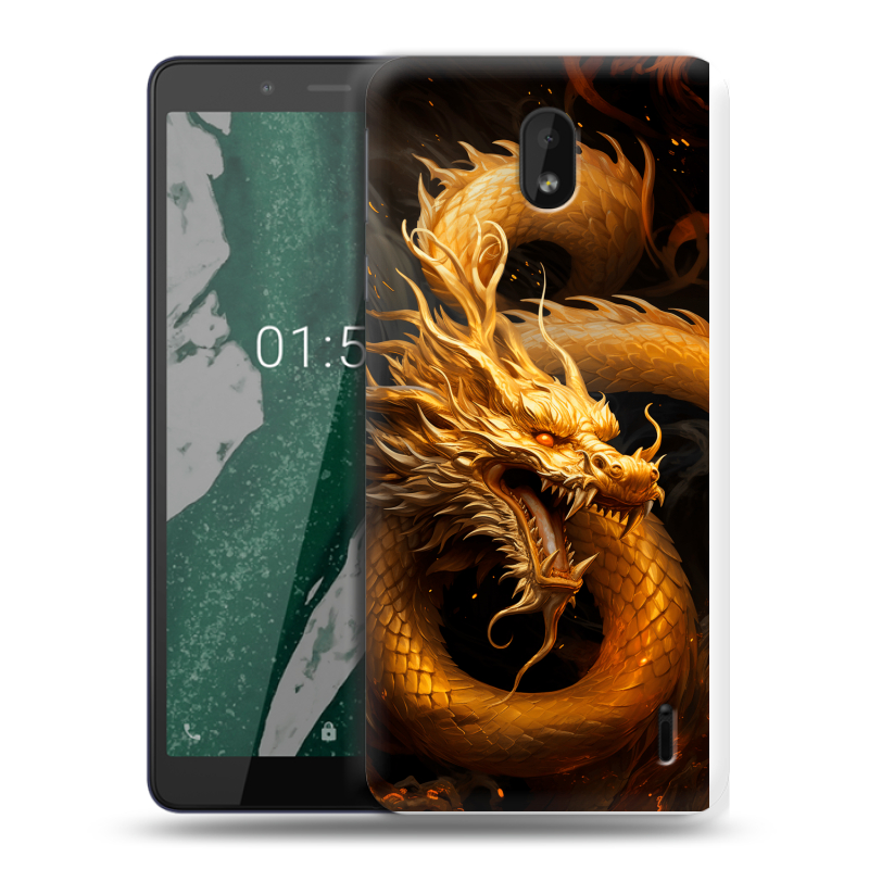 Силиконовый чехол на Nokia 1 Plus с принтом Золотой дракон Силиконовый чехол на Nokia 1 Plus с принтом Золотой дракон
