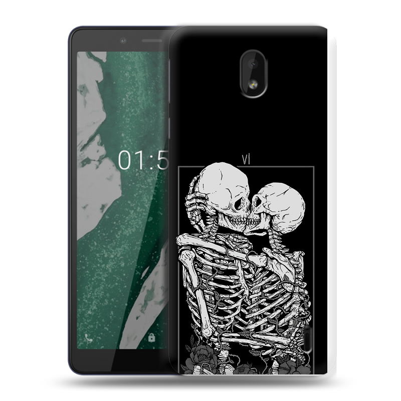 Силиконовый чехол на Nokia 1 Plus с принтом Поцелуй скелетов Силиконовый чехол на Nokia 1 Plus с принтом Поцелуй скелетов