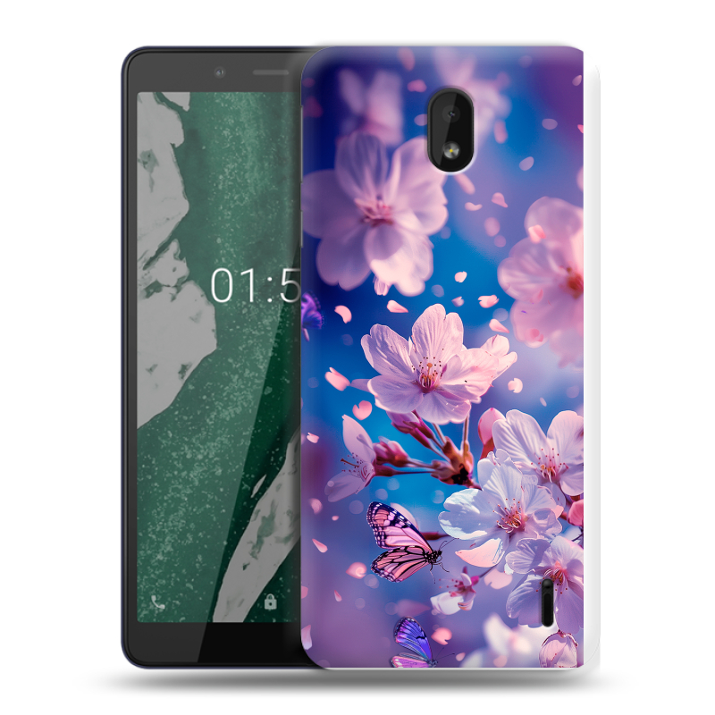 Силиконовый чехол на Nokia 1 Plus с принтом цветы бабочки Силиконовый чехол на Nokia 1 Plus с принтом цветы бабочки