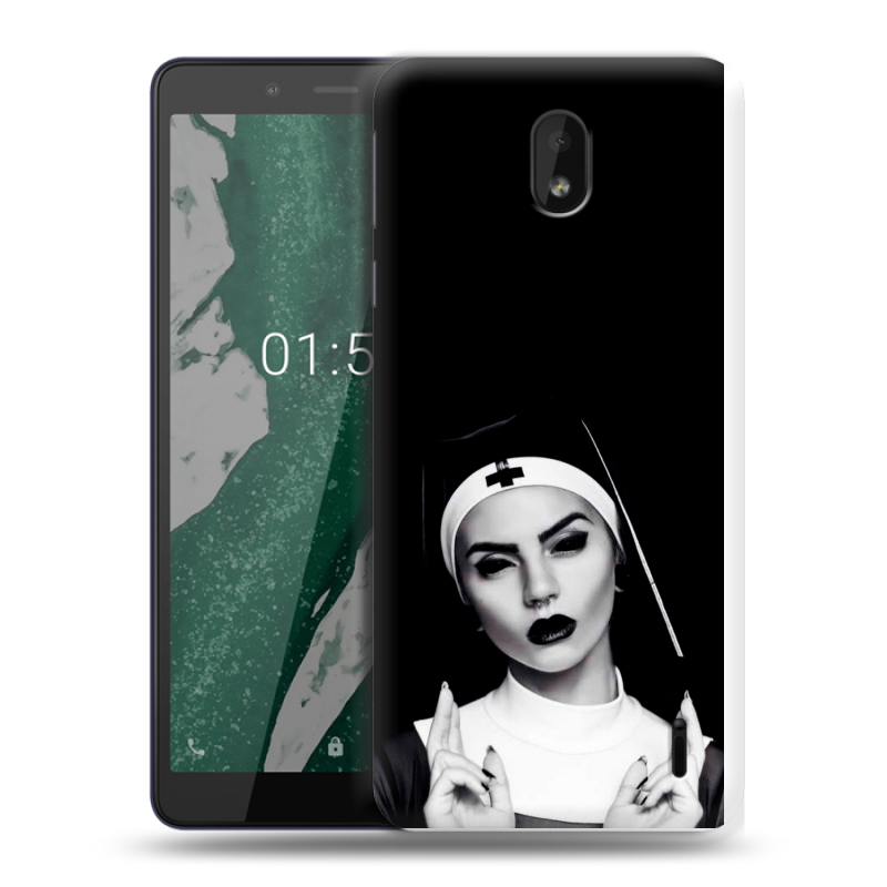 Силиконовый чехол на Nokia 1 Plus с принтом монашка Силиконовый чехол на Nokia 1 Plus с принтом монашка