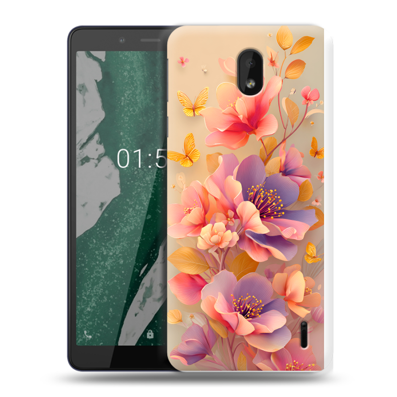 Силиконовый чехол на Nokia 1 Plus с принтом Цветы и бабочки Силиконовый чехол на Nokia 1 Plus с принтом Цветы и бабочки