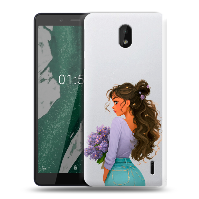 Силиконовый чехол на Nokia 1 Plus с принтом девушка цветы Силиконовый чехол на Nokia 1 Plus с принтом девушка цветы