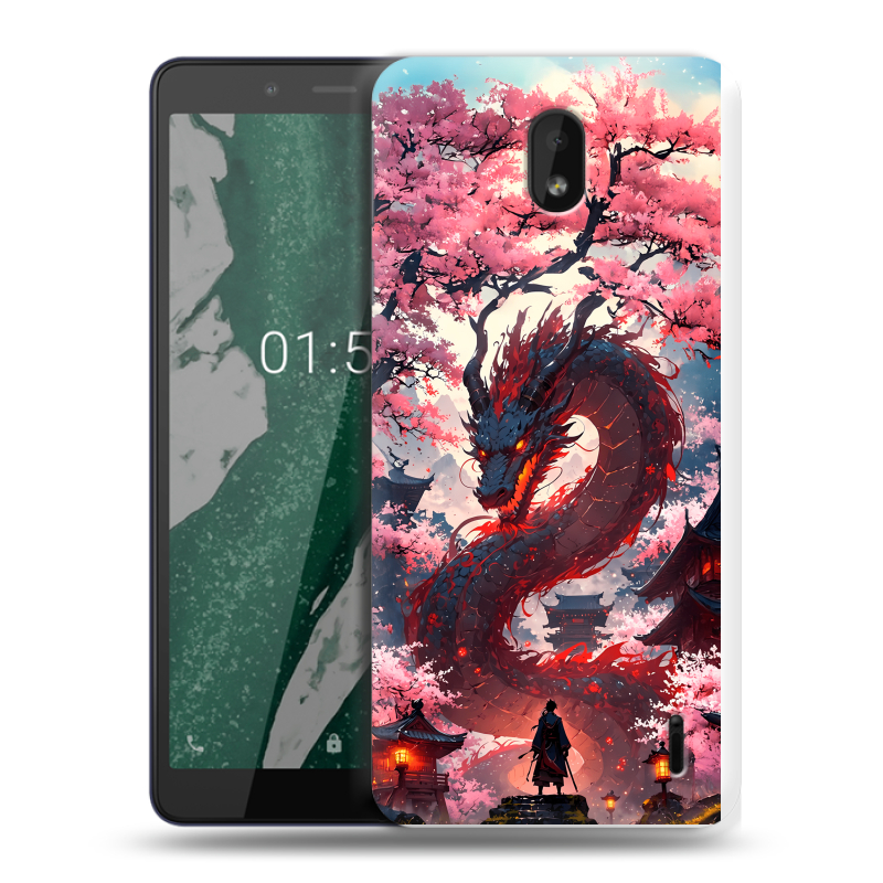 Силиконовый чехол на Nokia 1 Plus с принтом Дракон Японский Силиконовый чехол на Nokia 1 Plus с принтом Дракон Японский