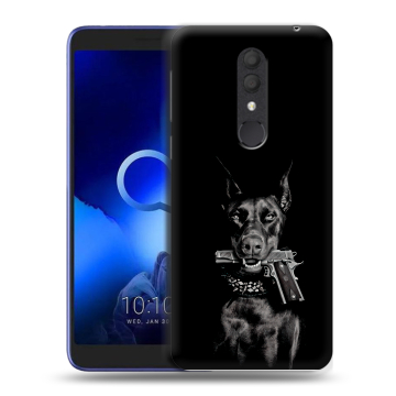 Силиконовый чехол на Alcatel 1X (2019) с принтом Доберман и пистолет
