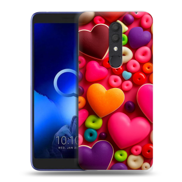 Силиконовый чехол на Alcatel 1X (2019) с принтом Сердечки