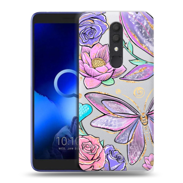 Силиконовый чехол на Alcatel 1X (2019) с принтом Бабочки и цветы