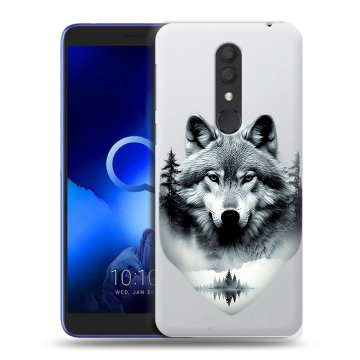 Силиконовый чехол на Alcatel 1X (2019) с принтом Волк в лесу