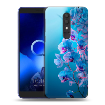 Силиконовый чехол на Alcatel 1X (2019) с принтом голубые орхидеи
