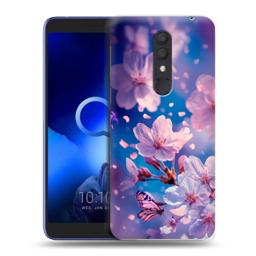 Силиконовый чехол на Alcatel 1X (2019) с принтом цветы бабочки