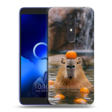 Силиконовый чехол на Alcatel 1X (2019) с принтом Капибара с апельсином