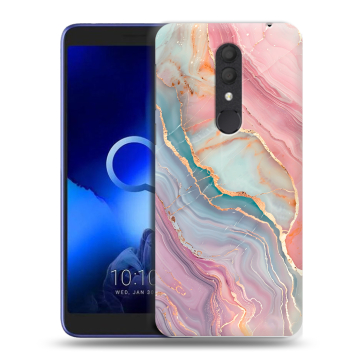 Силиконовый чехол на Alcatel 1X (2019) с принтом розовый мрамор