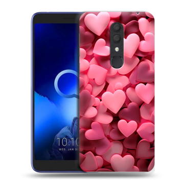 Силиконовый чехол на Alcatel 1X (2019) с принтом розовые сердечки