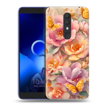 Силиконовый чехол на Alcatel 1X (2019) с принтом Цветы и бабочки
