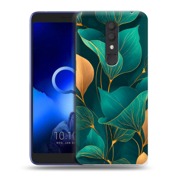 Силиконовый чехол на Alcatel 1X (2019) с принтом Листья и золото