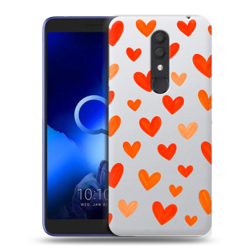 Силиконовый чехол на Alcatel 1X (2019) с принтом Сердечки