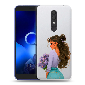 Силиконовый чехол на Alcatel 1X (2019) с принтом девушка цветы