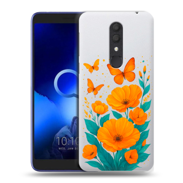 Силиконовый чехол на Alcatel 1X (2019) с принтом цветы бабочки