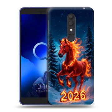 Силиконовый чехол на Alcatel 1X (2019) с принтом Новый год коня