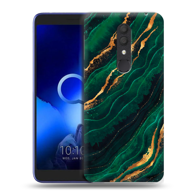 Силиконовый чехол на Alcatel 1X (2019) с принтом Мрамор зеленое золото Силиконовый чехол на Alcatel 1X (2019) с принтом Мрамор зеленое золото