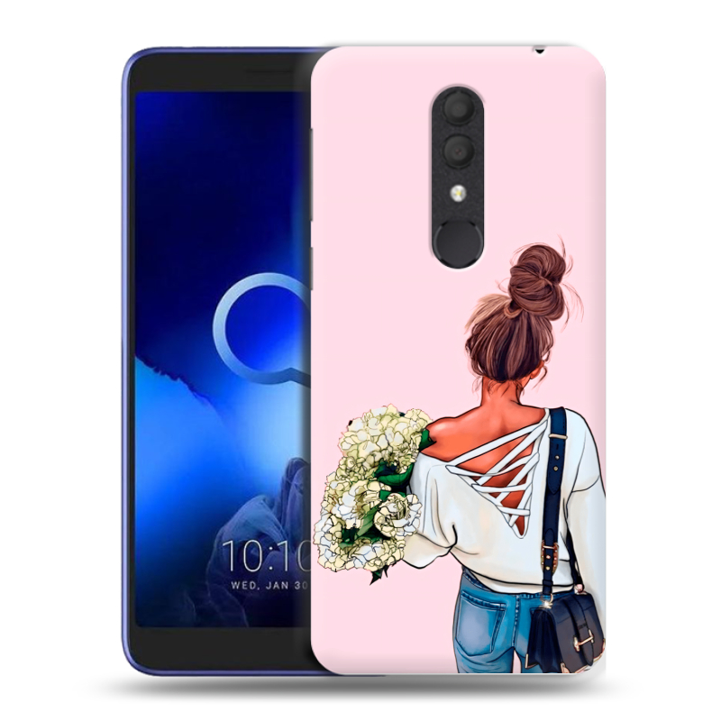 Силиконовый чехол на Alcatel 1X (2019) с принтом Девушка и букет Силиконовый чехол на Alcatel 1X (2019) с принтом Девушка и букет