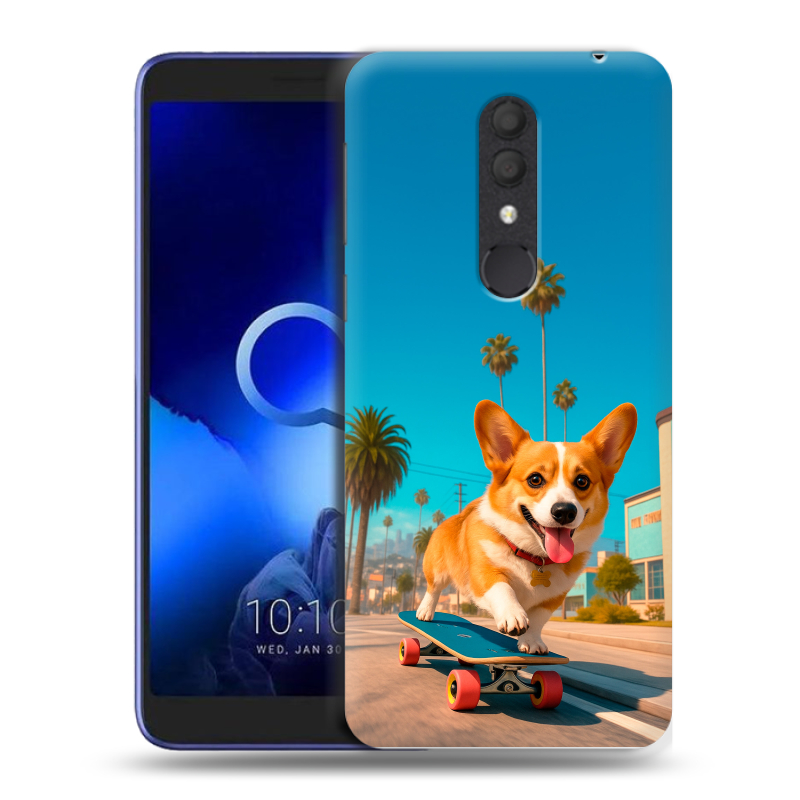 Силиконовый чехол на Alcatel 1X (2019) с принтом Корги на скейте Силиконовый чехол на Alcatel 1X (2019) с принтом Корги на скейте