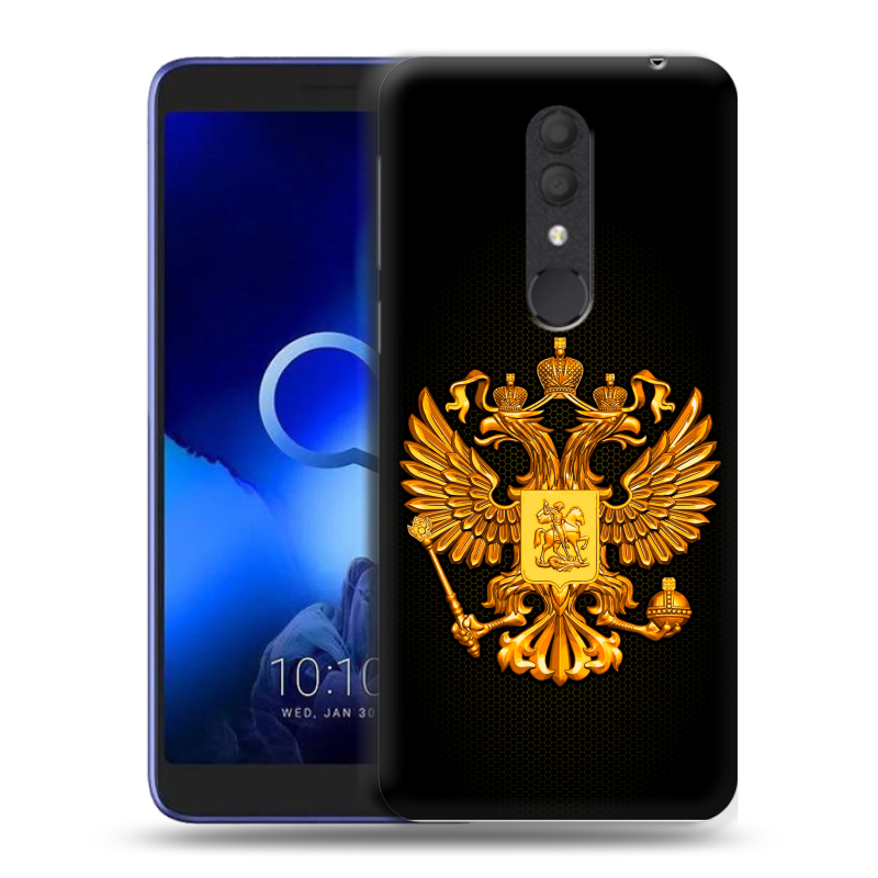 Силиконовый чехол на Alcatel 1X (2019) с принтом Герб России желтый Силиконовый чехол на Alcatel 1X (2019) с принтом Герб России желтый