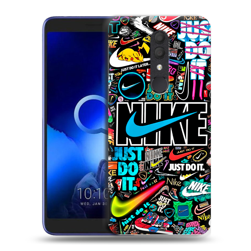Силиконовый чехол на Alcatel 1X (2019) с принтом найк nike черный Силиконовый чехол на Alcatel 1X (2019) с принтом найк nike черный