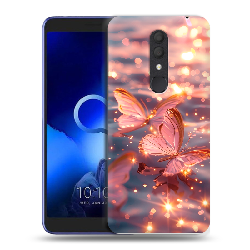 Силиконовый чехол на Alcatel 1X (2019) с принтом бабочки розовые Силиконовый чехол на Alcatel 1X (2019) с принтом бабочки розовые