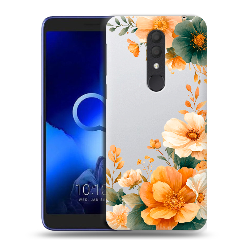 Силиконовый чехол на Alcatel 1X (2019) с принтом Цветы принт Силиконовый чехол на Alcatel 1X (2019) с принтом Цветы принт
