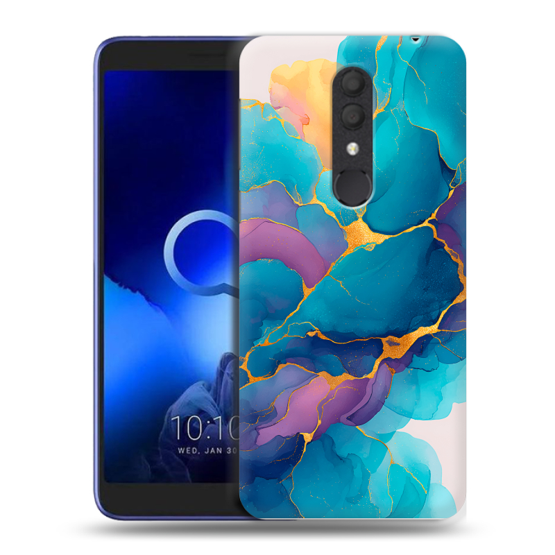 Силиконовый чехол на Alcatel 1X (2019) с принтом Мрамор блестки Силиконовый чехол на Alcatel 1X (2019) с принтом Мрамор блестки