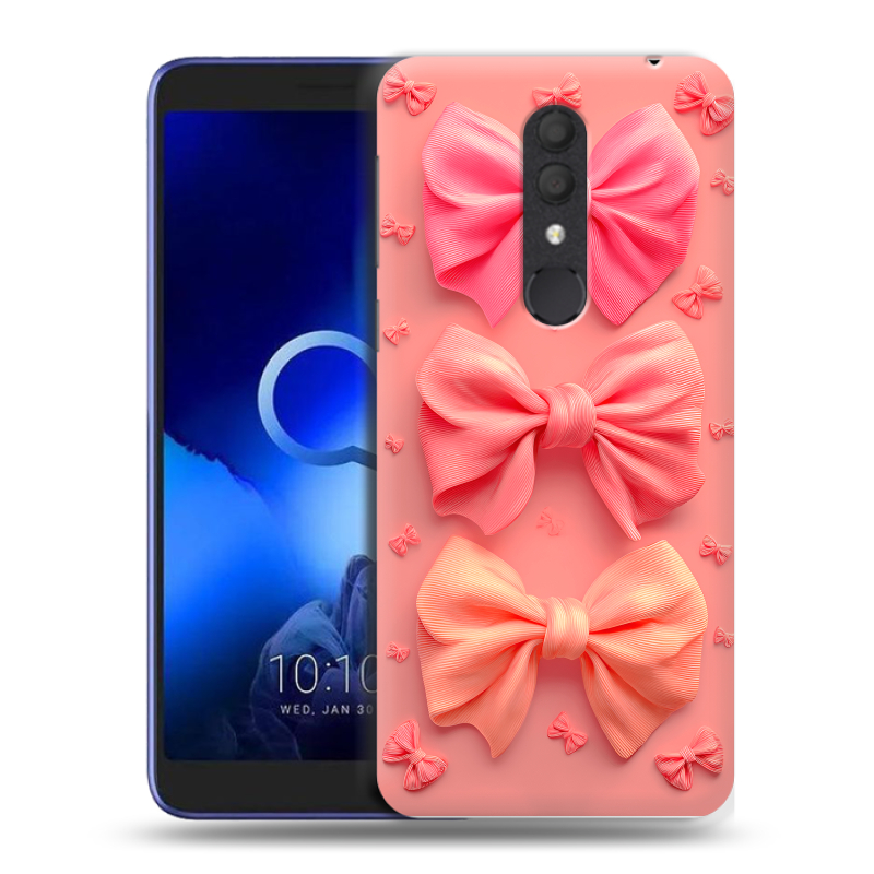 Силиконовый чехол на Alcatel 1X (2019) с принтом Розовые бантики Силиконовый чехол на Alcatel 1X (2019) с принтом Розовые бантики