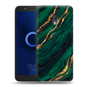 Силиконовый чехол на Alcatel 1C (2019) с принтом Мрамор зеленое золото