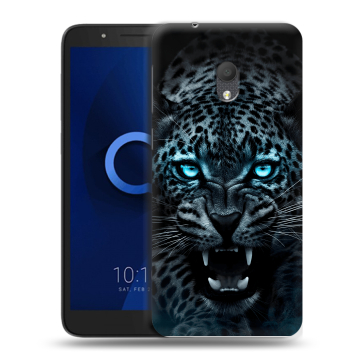 Силиконовый чехол на Alcatel 1C (2019) с принтом Темный леопард