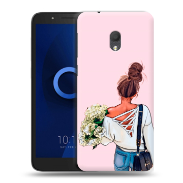 Силиконовый чехол на Alcatel 1C (2019) с принтом Девушка и букет