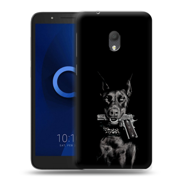 Силиконовый чехол на Alcatel 1C (2019) с принтом Доберман и пистолет