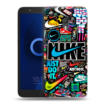 Силиконовый чехол на Alcatel 1C (2019) с принтом найк nike черный Силиконовый чехол на Alcatel 1C (2019) с принтом найк nike черный
