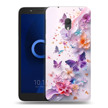 Силиконовый чехол на Alcatel 1C (2019) с принтом цветы бабочки Силиконовый чехол на Alcatel 1C (2019) с принтом цветы бабочки