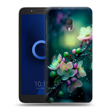 Силиконовый чехол на Alcatel 1C (2019) с принтом Цветы и мрамор Силиконовый чехол на Alcatel 1C (2019) с принтом Цветы и мрамор
