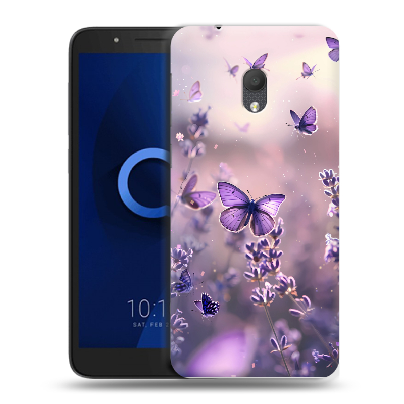 Силиконовый чехол на Alcatel 1C (2019) с принтом бабочки и лаванда Силиконовый чехол на Alcatel 1C (2019) с принтом бабочки и лаванда
