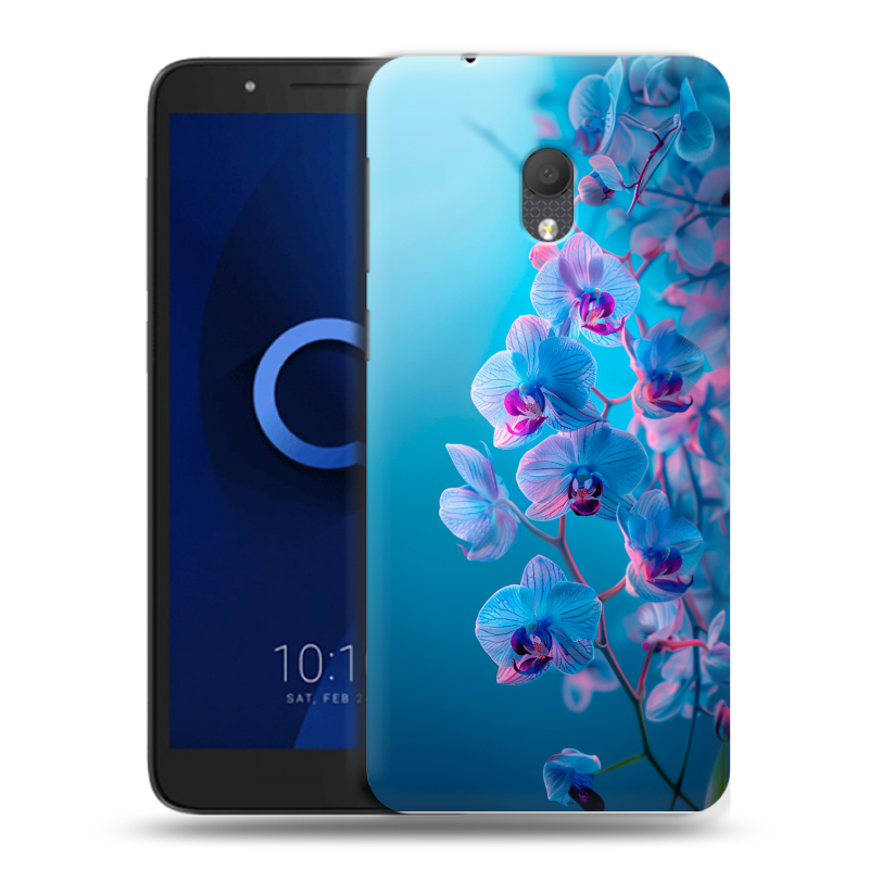 Силиконовый чехол на Alcatel 1C (2019) с принтом голубые орхидеи Силиконовый чехол на Alcatel 1C (2019) с принтом голубые орхидеи
