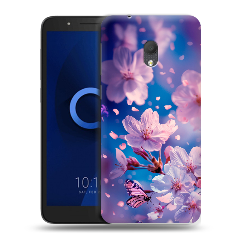 Силиконовый чехол на Alcatel 1C (2019) с принтом цветы бабочки Силиконовый чехол на Alcatel 1C (2019) с принтом цветы бабочки