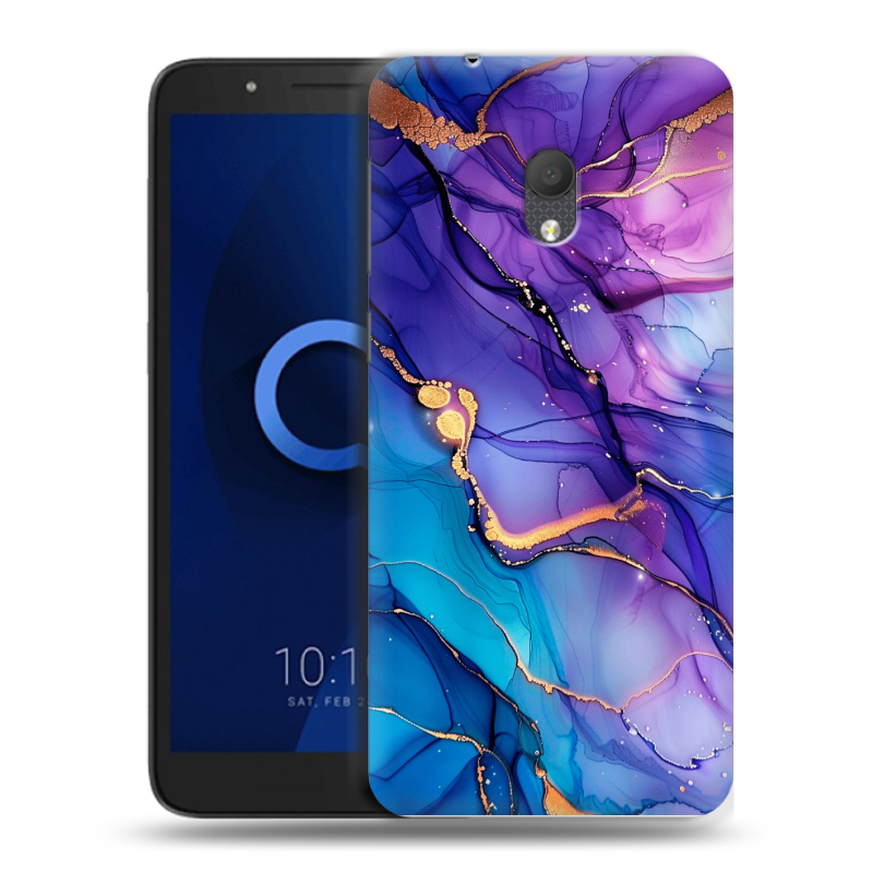 Силиконовый чехол на Alcatel 1C (2019) с принтом синий мрамор Силиконовый чехол на Alcatel 1C (2019) с принтом синий мрамор