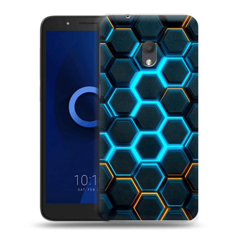 Силиконовый чехол на Alcatel 1C (2019) с принтом Неоновые соты Силиконовый чехол на Alcatel 1C (2019) с принтом Неоновые соты